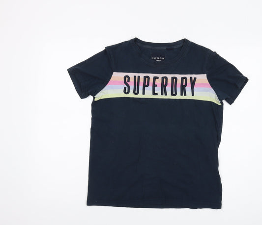 Superdry Unisex Blue T-Shirt UK 8 Casual Classic
