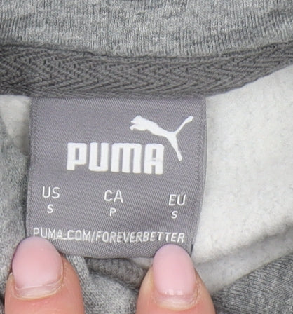 Puma Men's Grey Pullover Hoodie S with Logo Accents