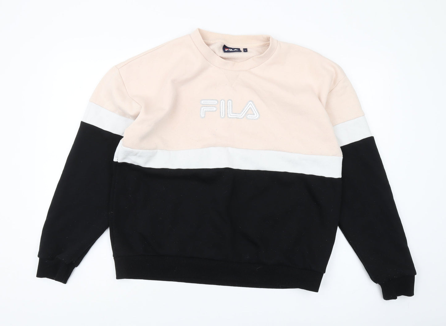 Fila Unisex Colourblock Sweatshirt L, Black Beige Crew