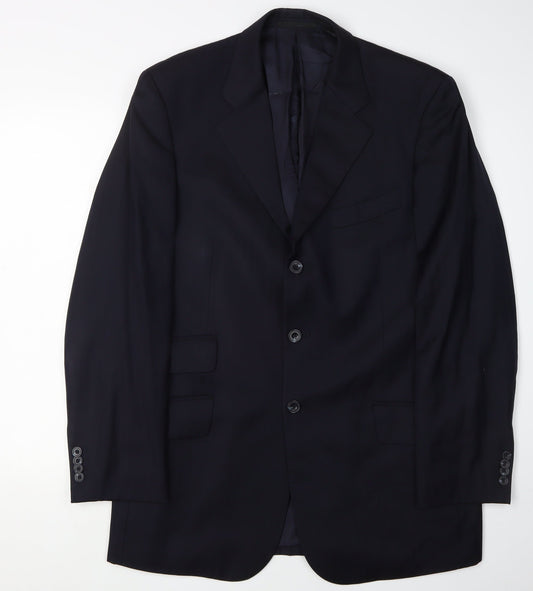 T.M. Lewin Men's Blue Wool Blazer 41R Herringbone