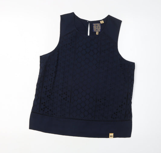 Superdry Women's Blue Sleeveless Cotton Blouse S