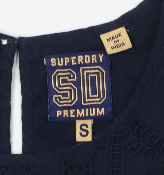Superdry Women's Blue Sleeveless Cotton Blouse S