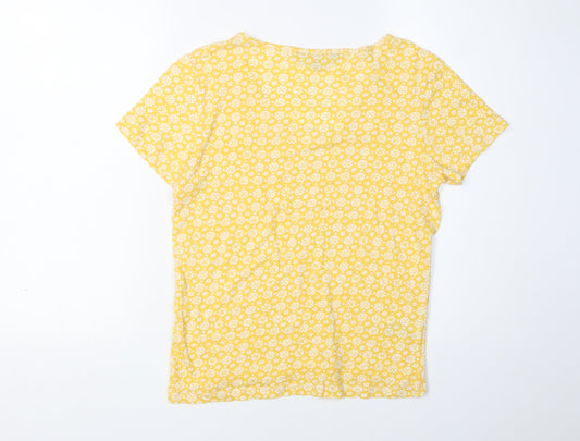 Womens UK Size 12 Laura Ashley Yellow Cotton Blend T-Shirt