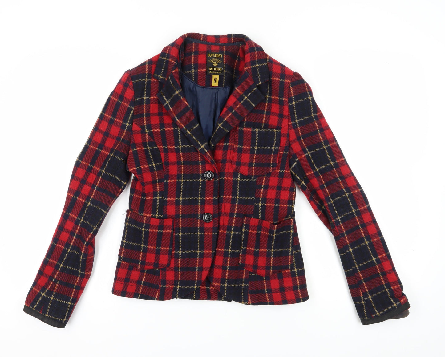 Superdry Women's Red Plaid Blazer, Size S, Classic Style