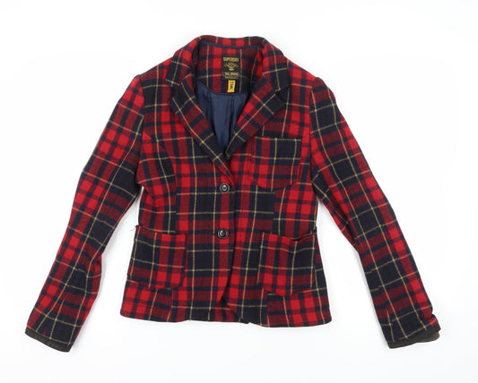 Superdry Women's Red Plaid Blazer, Size S, Classic Style