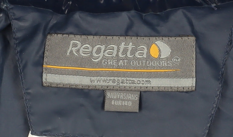 Close-up detail of Regatta boys’ blue waterproof rain jacket, size 12