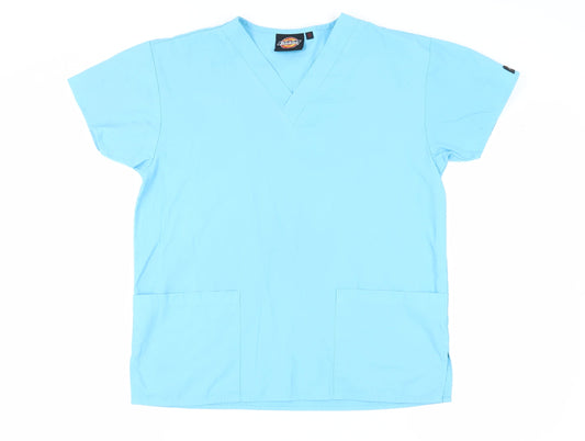 Dickies Unisex Blue S V-Neck T-Shirt, Casual, Regular Fit