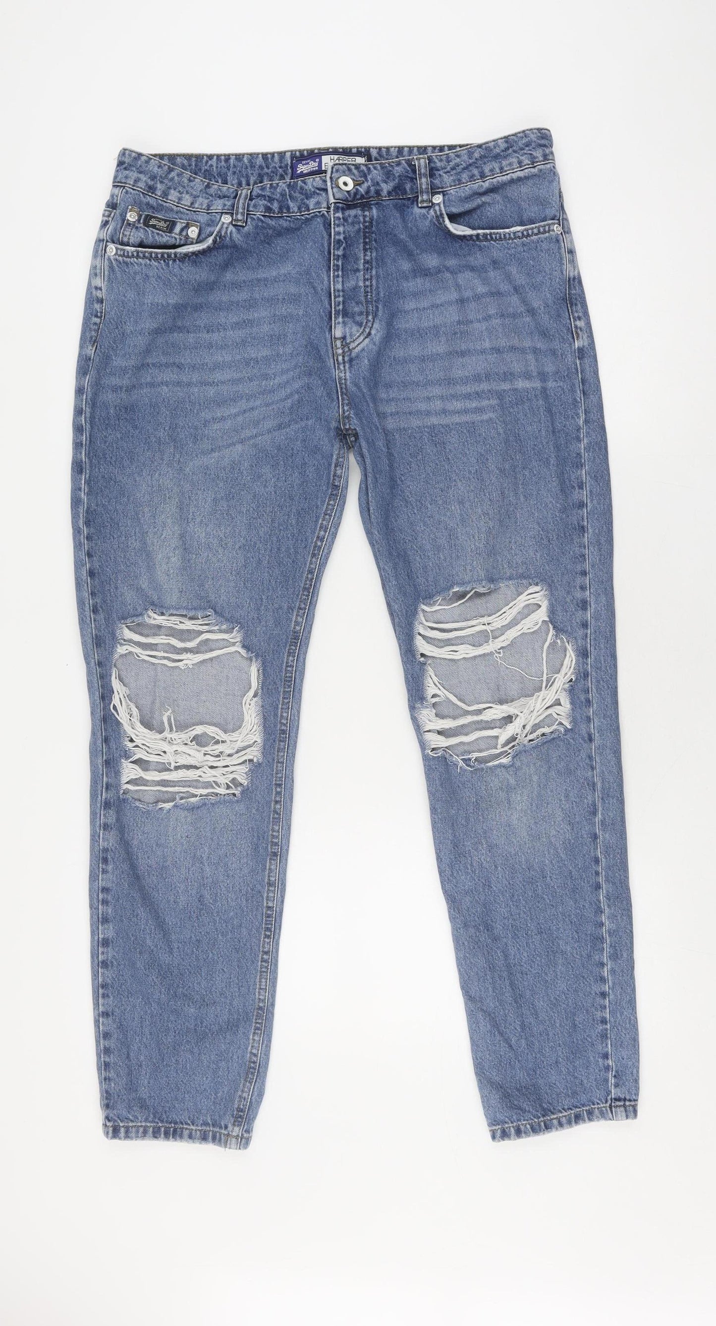 Superdry Women's Blue Boyfriend Jeans M Relaxed Fit