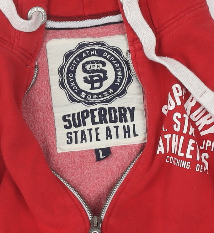 Superdry Unisex Red Cotton Hooded Jacket L