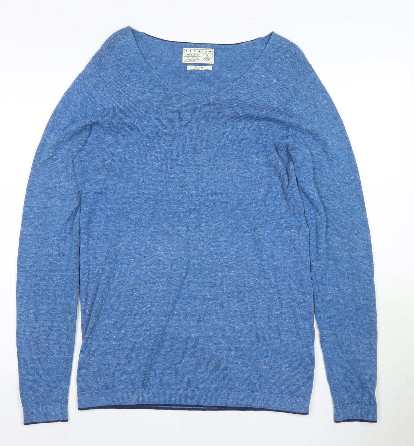 Jack & Jones Men's Blue V-Neck Cotton Pullover Jumper S