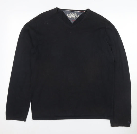 Tommy Hilfiger Men's Black V-Neck Pullover Jumper XL