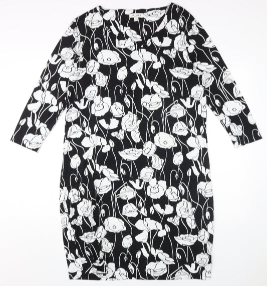 Jaeger Women's Black Floral Shift Dress Size 14