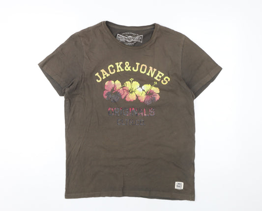 Mens UK Size M JACK & JONES Brown Cotton T-Shirt