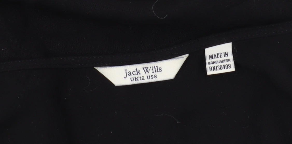 Jack Wills Women Black Blouse Size 12 V-Neck Casual
