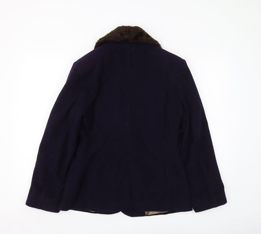 Next Women’s Blue Overcoat with Fur Trim, Size 10