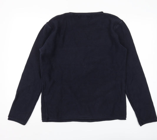 Solid Men's Blue Cotton Blend Pullover Jumper L