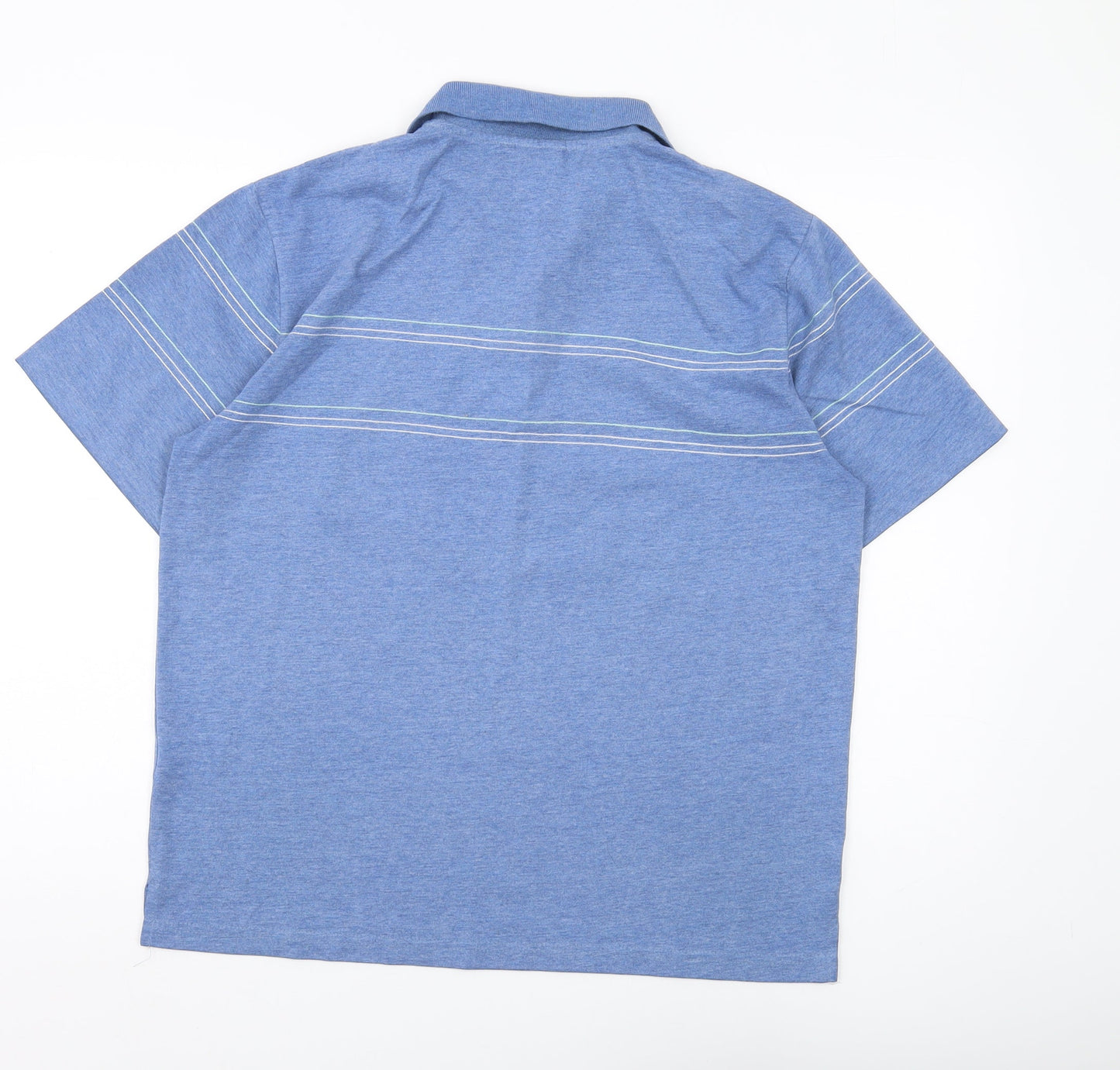 Le Coq Sportif Men's Blue Striped Polo Shirt Small