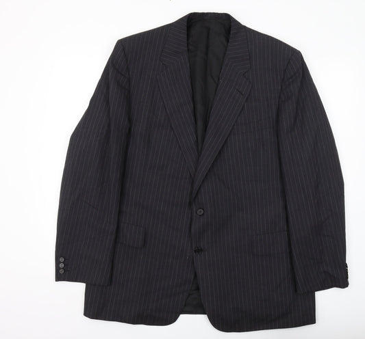 Aquascutum Men's Black Striped Blazer, Size 46, Regular Fit