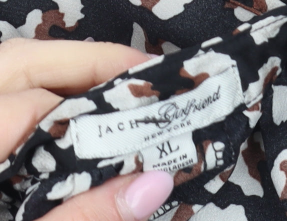 JACHS Girlfriend Women's Black XL Animal Print Blouse