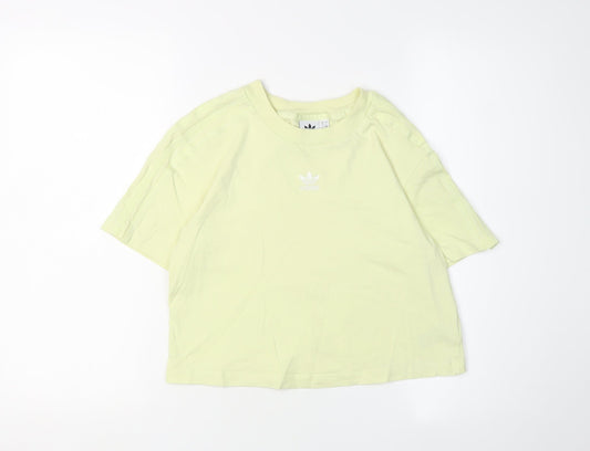 Unisex Adultss UK Size 12 adidas Green 100% Cotton T-Shirt