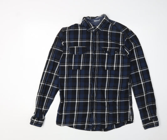 Jack & Jones Men's Blue Plaid Button-Up Shirt M