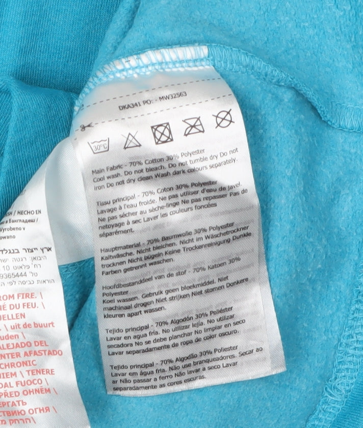Brand and care label for Dare 2b girls’ blue hoodie, 11-12 years, hooded jersey