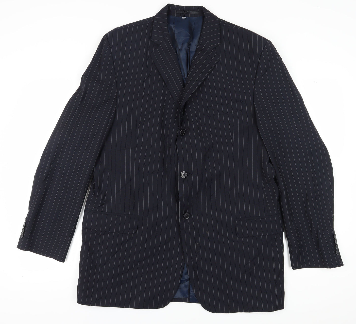 Daniel Hechter Men's Blue Wool Blazer, Size 44L, Classic Stripe