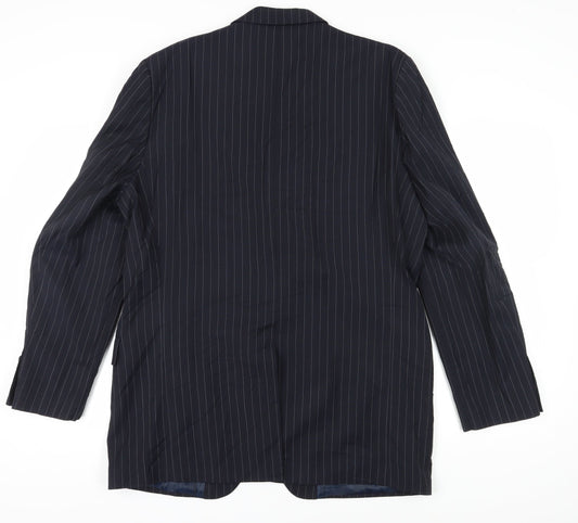 Daniel Hechter Men's Blue Wool Blazer, Size 44L, Classic Stripe