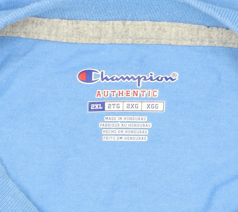 Champion Men's Blue 2XL Crew Neck T-Shirt, Logo Accent