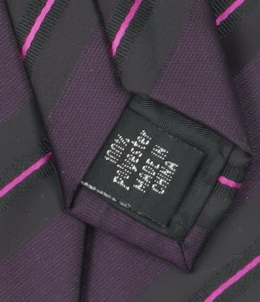 Brand and care label for Thomas Nash Men's Purple Striped Tie