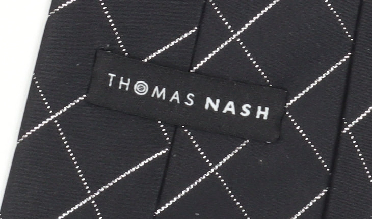 Brand and care label for Thomas Nash Men's Black Silk Checked Designer Tie