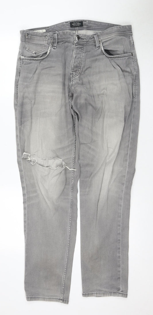 Jack & Jones Men’s Grey Slim Straight Jeans