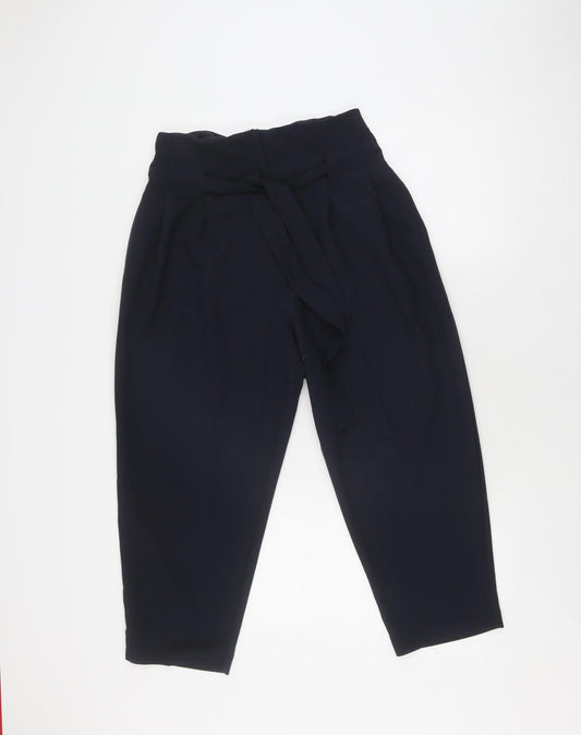 ASOS Women's Black Cropped Tapered Belted Trousers Size 12