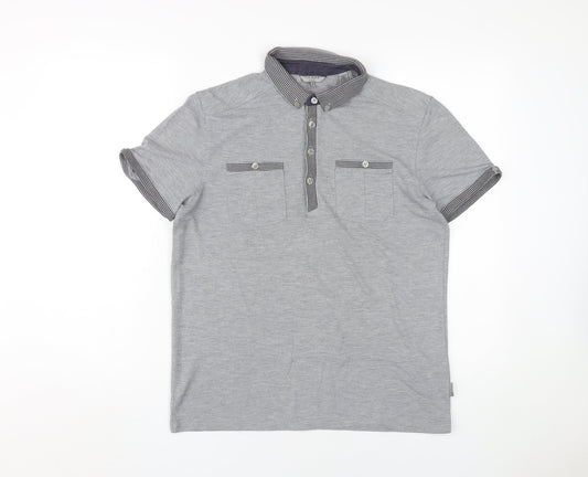 Ted Baker Men's Grey Polo, M, Collared Short Sleeve