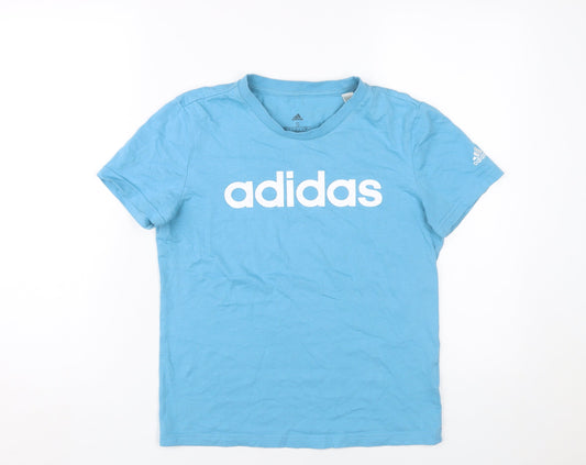 Unisex Adultss UK Size S adidas Blue 100% Cotton T-Shirt