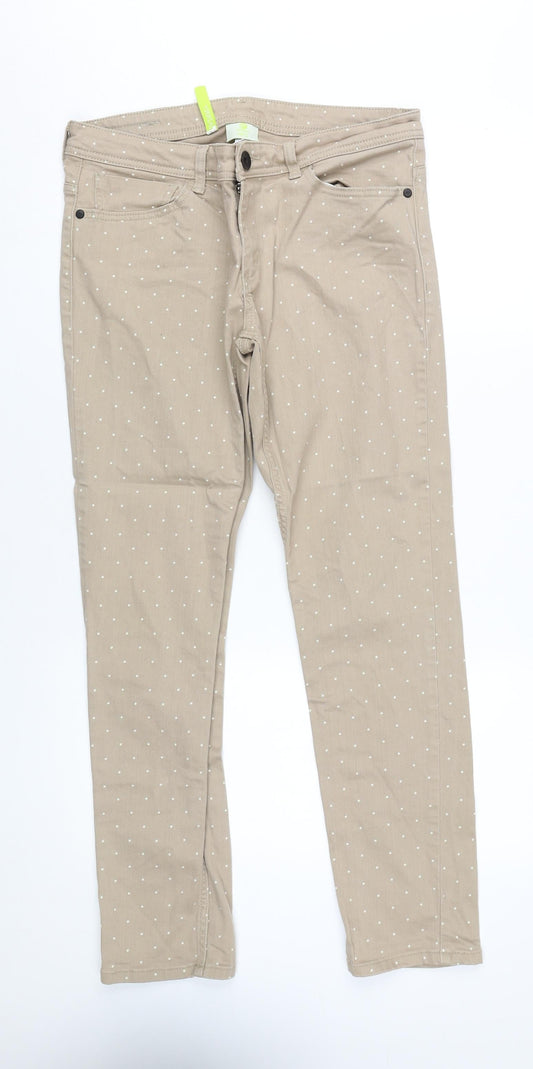 Additional front view of Adidas Women's Beige Polka Dot Skinny Jeans M
