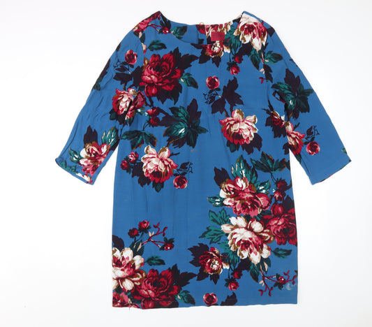 Joules Women's Blue Floral Shift Dress, Size 14, 3/4 Sleeve