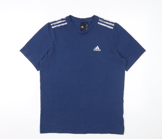 Adidas Men's Blue S Crew Neck T-Shirt, Cotton, Logo