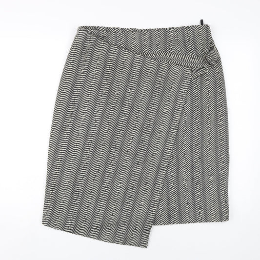 Jaeger Women's Black White Geometric Wrap Skirt Size 14