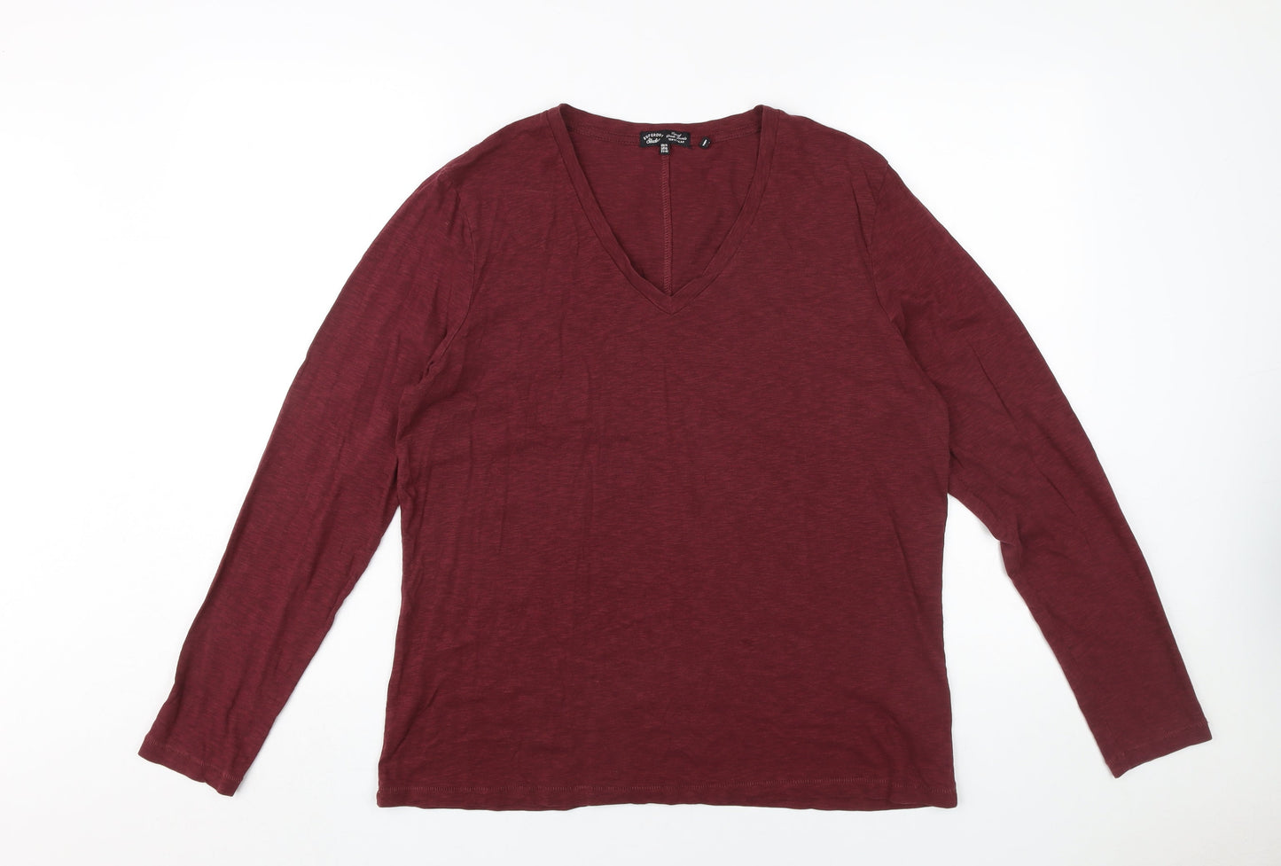 Superdry Women's Red Long Sleeve V-Neck T-Shirt