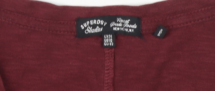 Superdry Women's Red Long Sleeve V-Neck T-Shirt