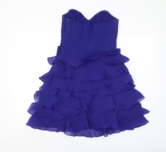 Karen Millen Women's Blue Ruffle Strapless Dress Size 10