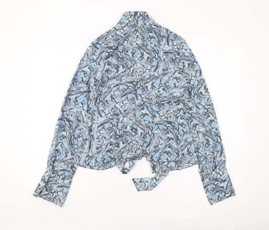 Benetton Women's Blue Geometric Long Sleeve Blouse