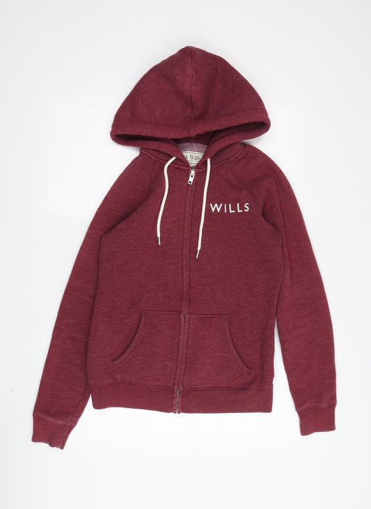 Jack Wills Women's Red Hoodie Size 10 Full Zip