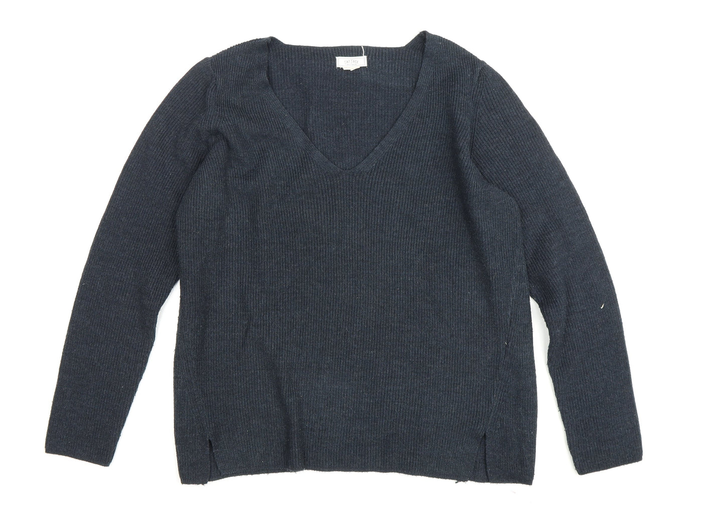 Fat Face Women's Blue V-Neck Jumper Size 12