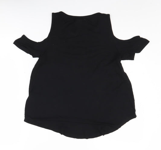 Hollister Women's Black Cold Shoulder T-Shirt Size 14