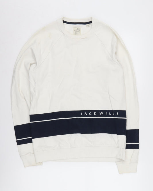 Jack Wills Men's White XS Pullover Sweatshirt, Logo Accent