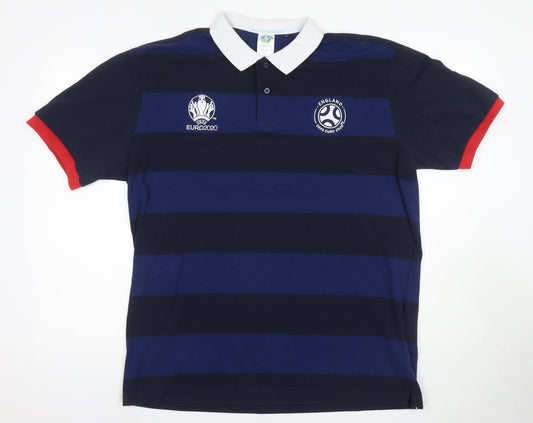 UEFA Euro 2020 Men's Blue Striped Polo Shirt 2XL