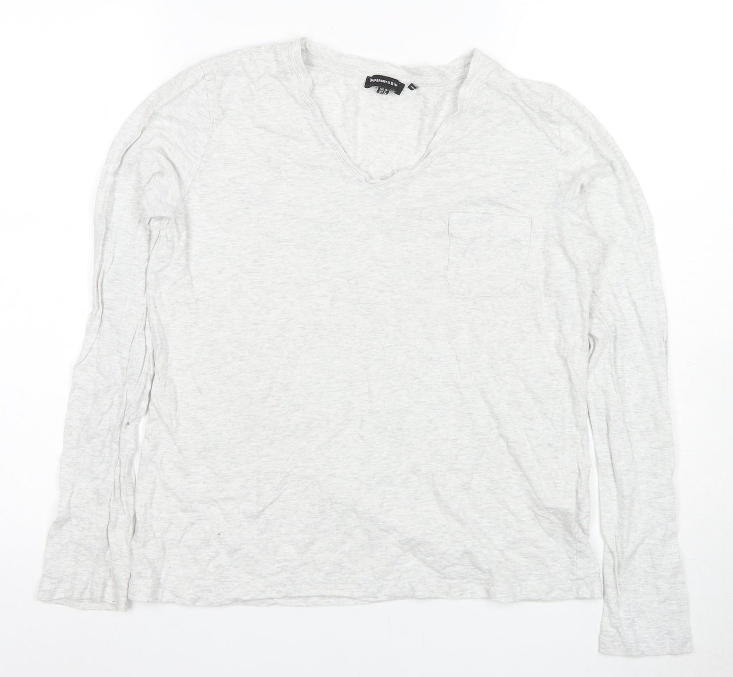 Superdry Unisex White Medium V-Neck Long Sleeve T-Shirt