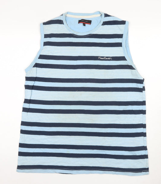 Pierre Cardin Men's Blue Striped Sleeveless T-Shirt, XL